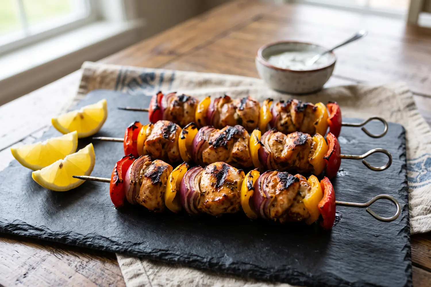 07 brochetas pollo Brochetas de pollo de aldea con marinado de limón y especias